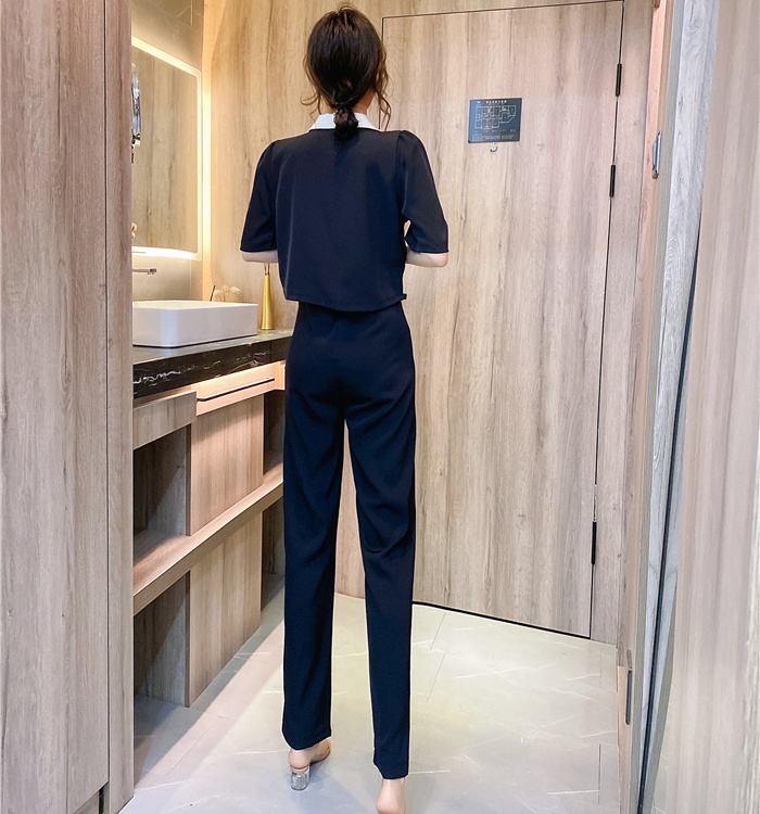 Wear double-breasted long pants summer jumpsuit a set