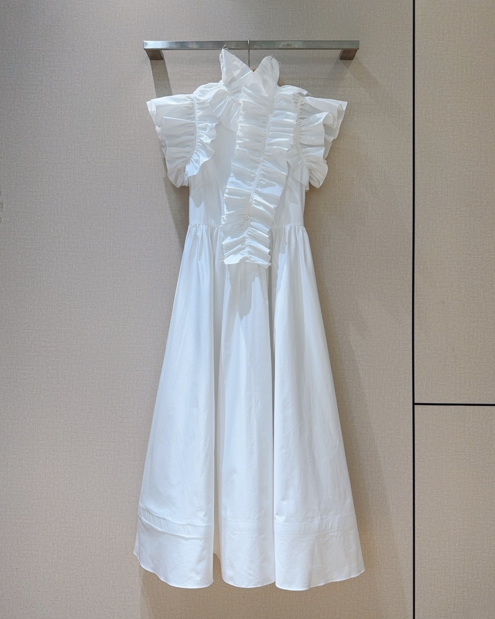 Fashion black long pure cotton lotus leaf edges dress