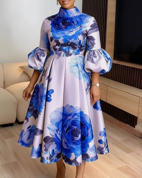 Elegant commuting puff sleeve summer dress for women