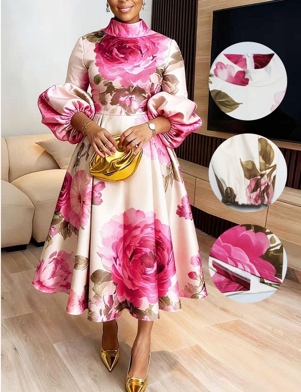 Elegant commuting puff sleeve summer dress for women