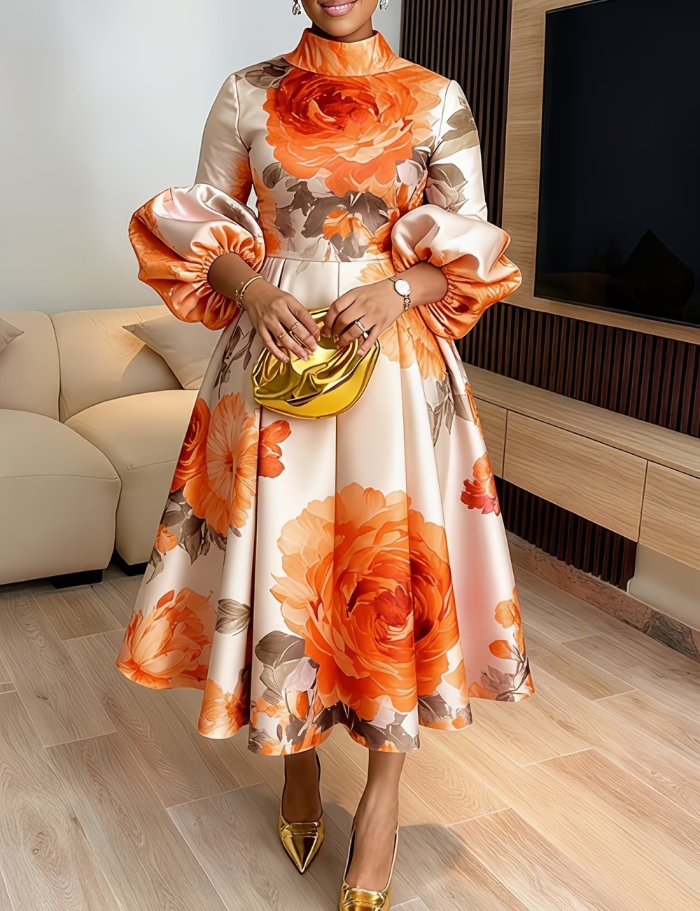 Elegant commuting puff sleeve summer dress for women