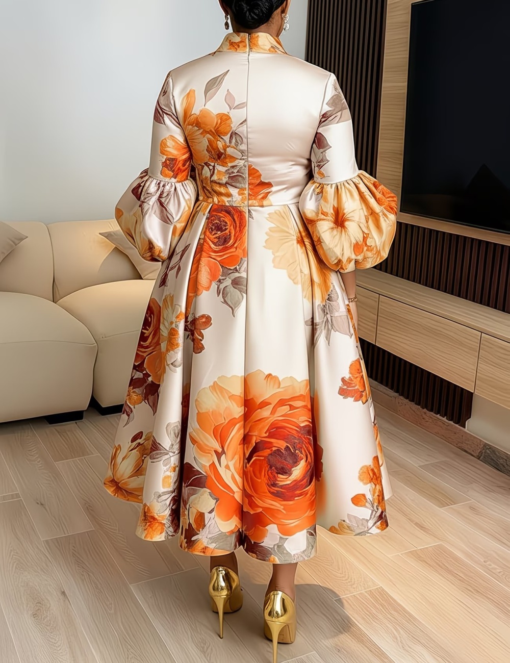 Elegant commuting puff sleeve summer dress for women