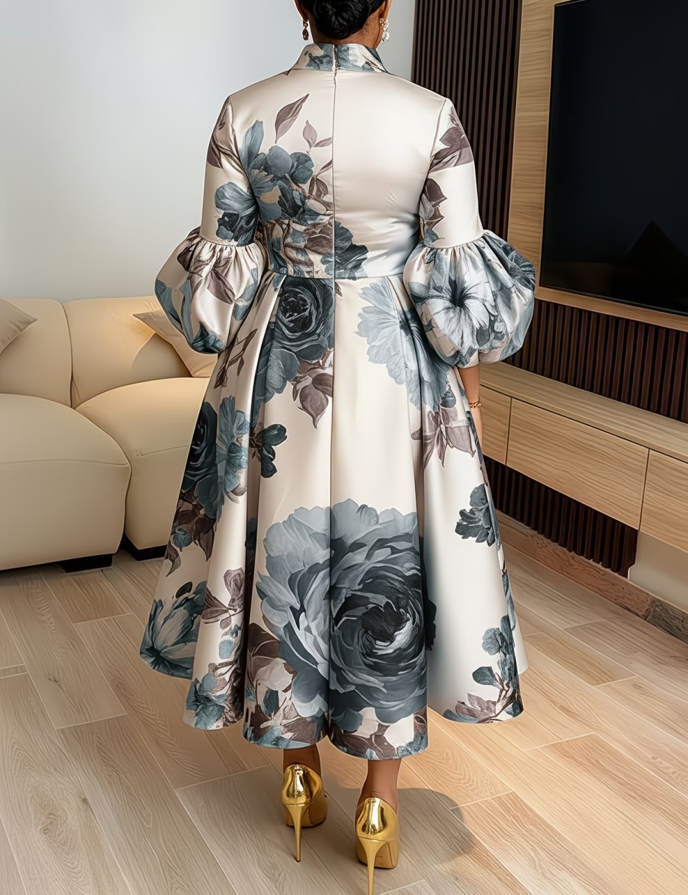 Elegant commuting puff sleeve summer dress for women