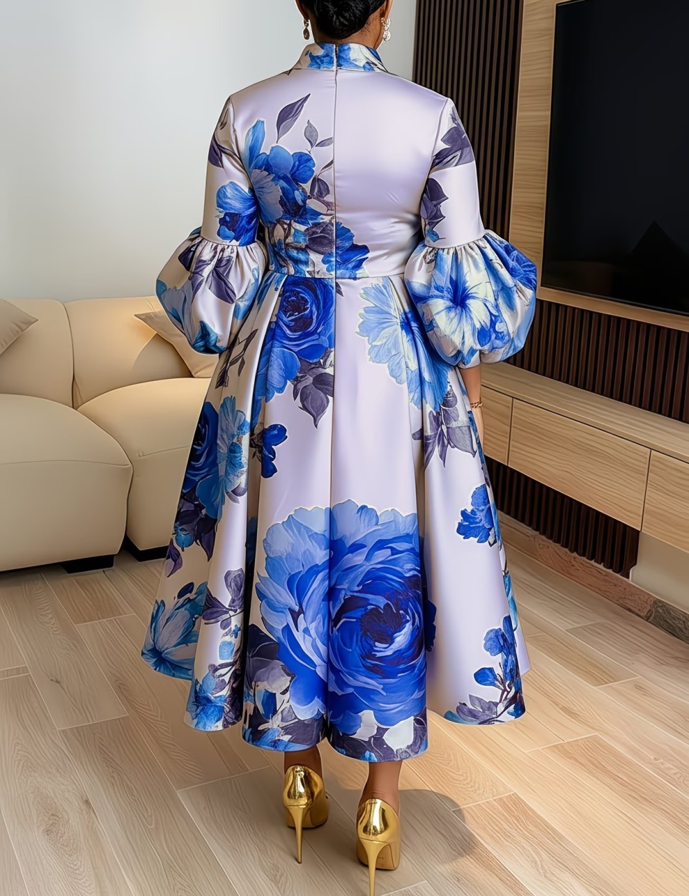 Elegant commuting puff sleeve summer dress for women