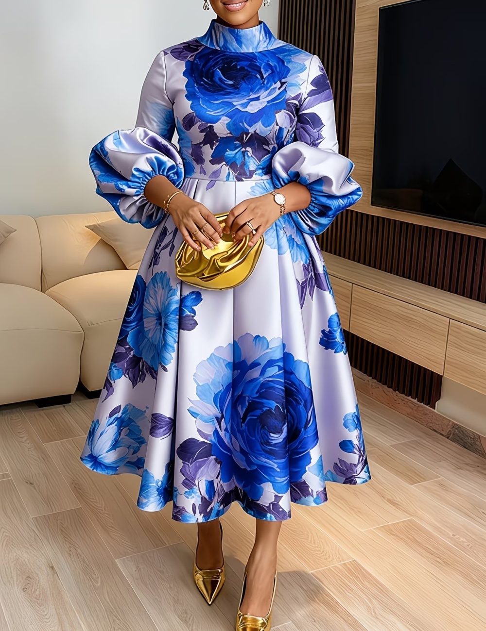 Elegant commuting puff sleeve summer dress for women