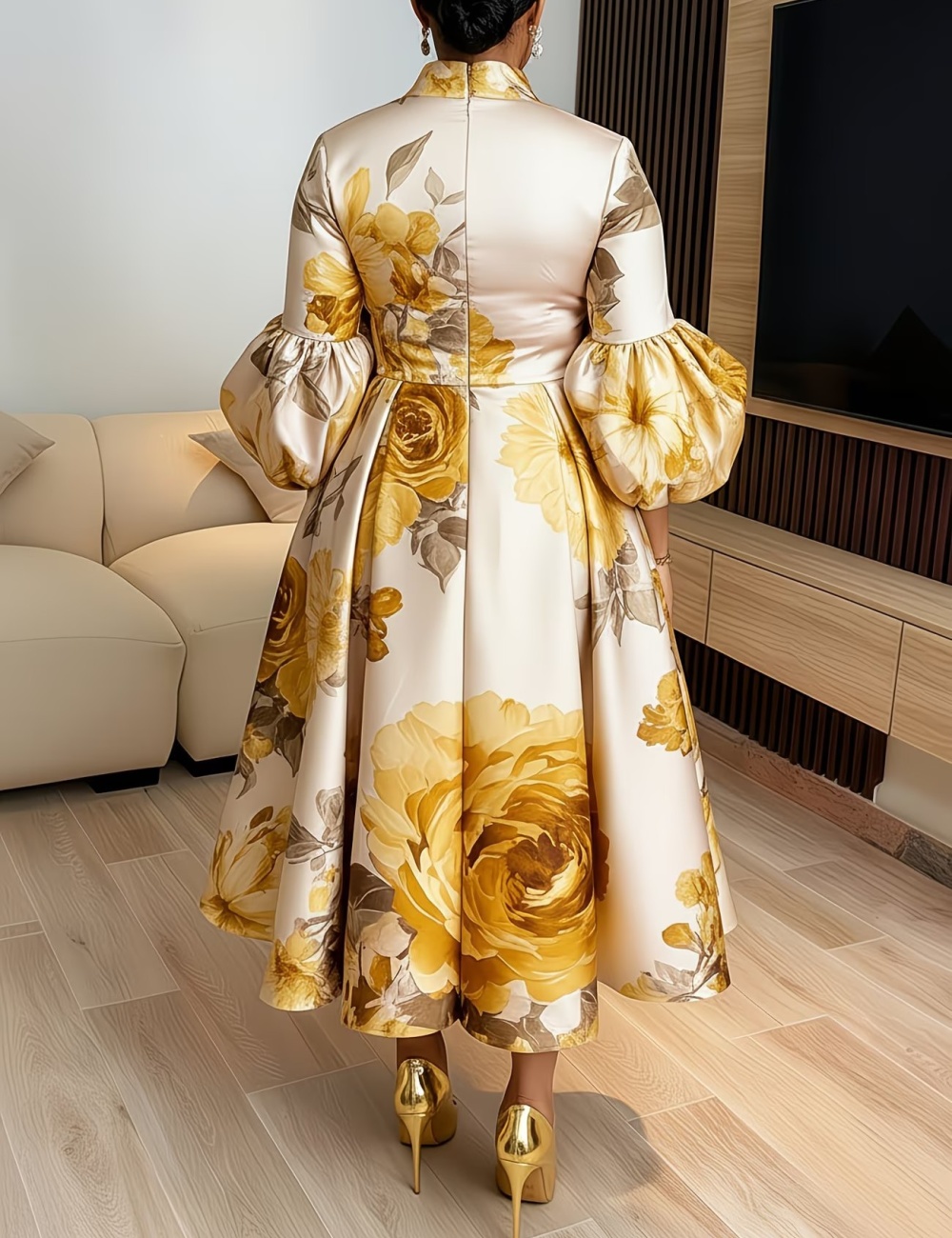 Elegant commuting puff sleeve summer dress for women