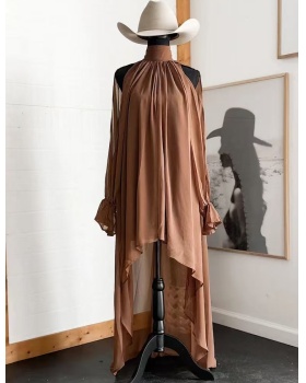 High collar dress European style long dress for women