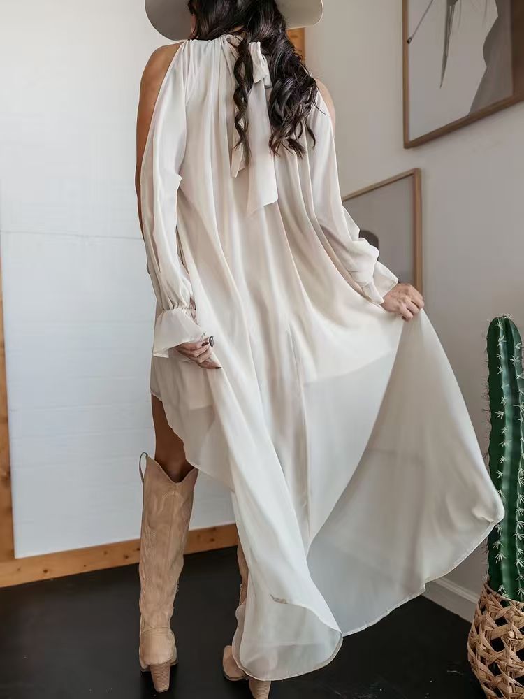 High collar dress European style long dress for women