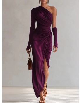 Package hip pinched waist dress spring long dress