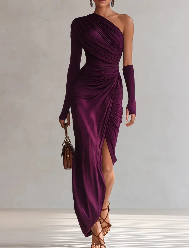 Package hip pinched waist dress spring long dress