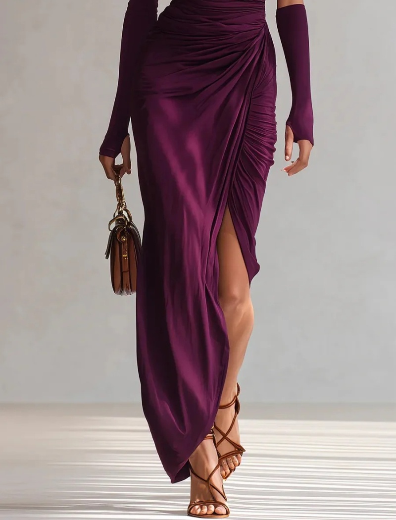Package hip pinched waist dress spring long dress