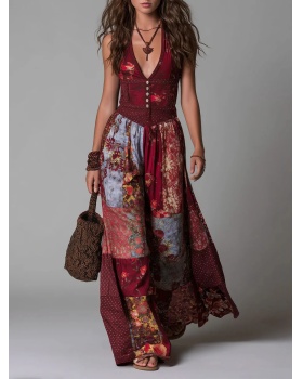 Lotus leaf edges fashion pinched waist dress for women