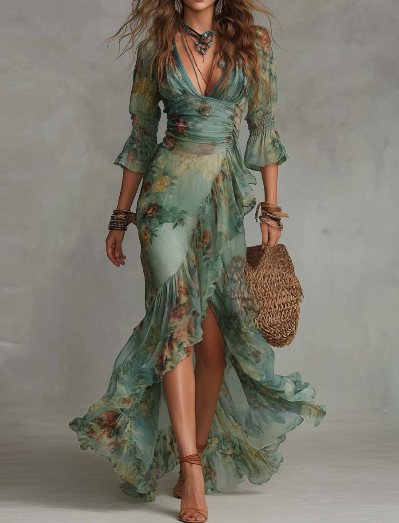 European style vacation dress elegant long dress
