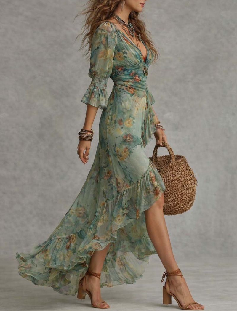 European style vacation dress elegant long dress