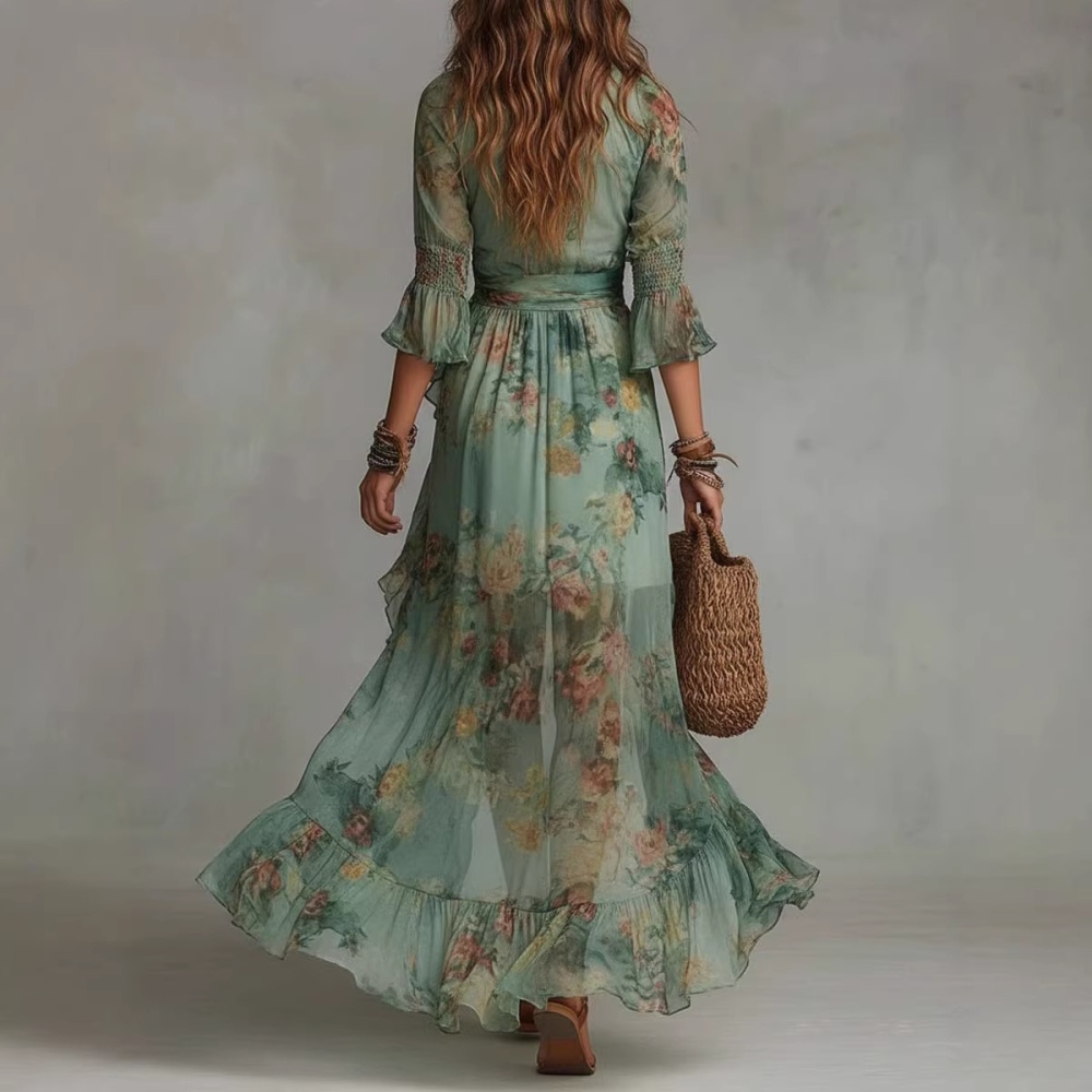 European style vacation dress elegant long dress