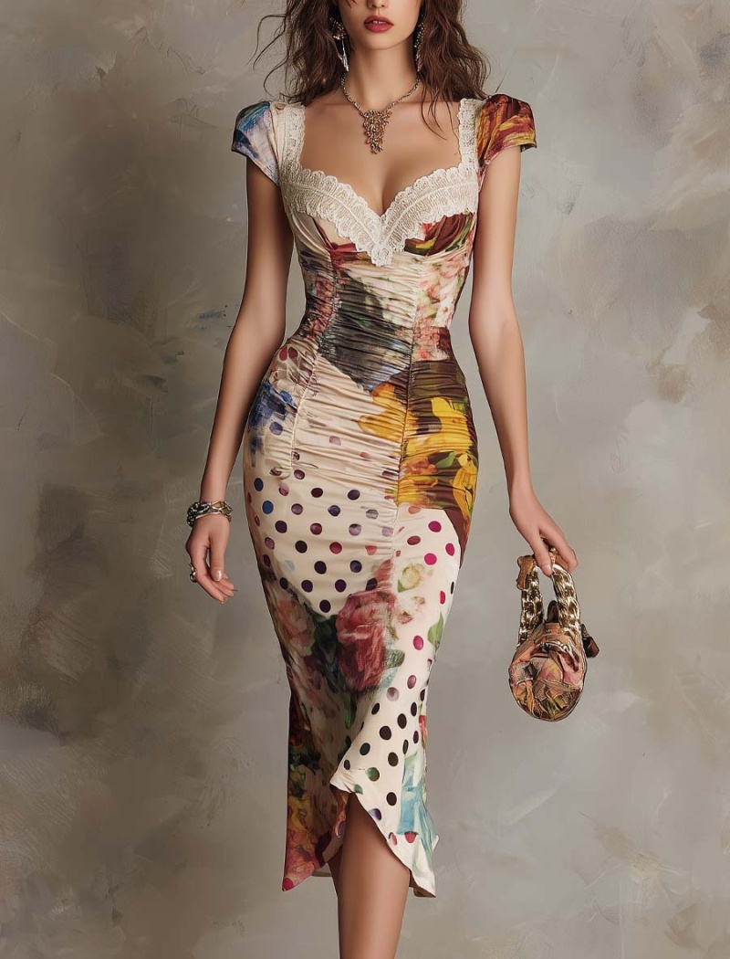 Retro summer dress printing formal dress for women