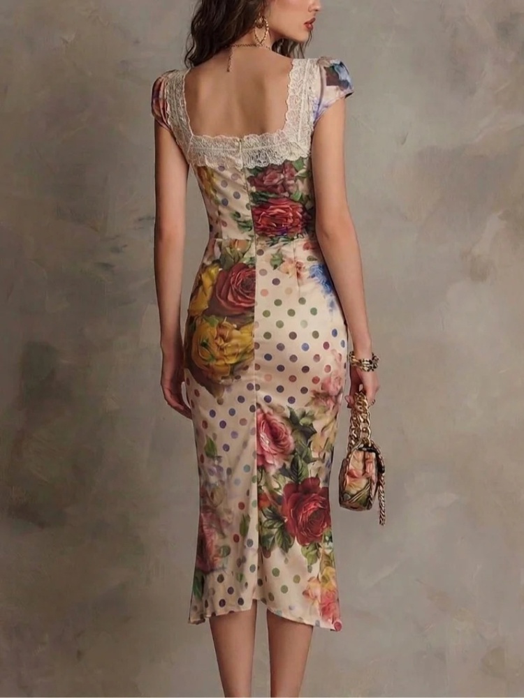 Retro summer dress printing formal dress for women