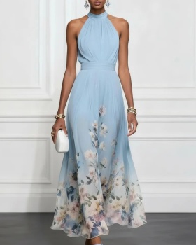 V-neck pinched waist lotus leaf edges dress for women