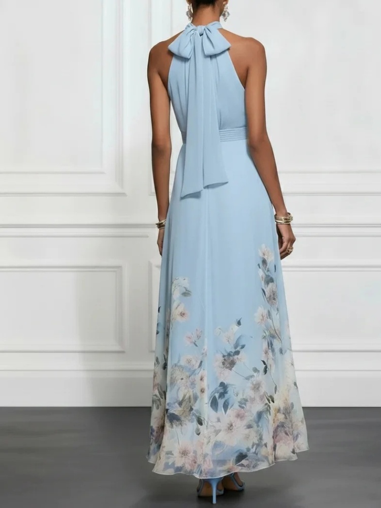 V-neck pinched waist lotus leaf edges dress for women