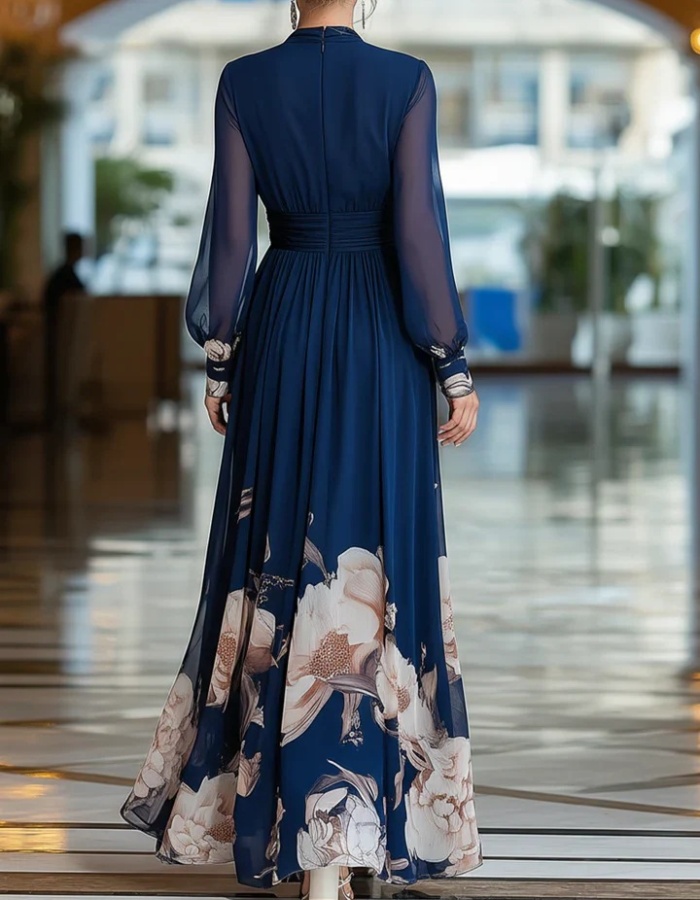 Casual printing slim long dress France style cozy dress