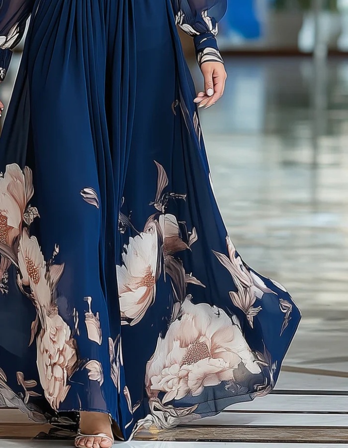 Casual printing slim long dress France style cozy dress