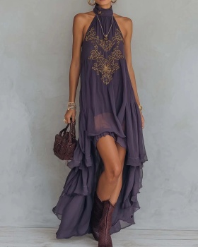 Lotus leaf edges long dress sleeveless dress