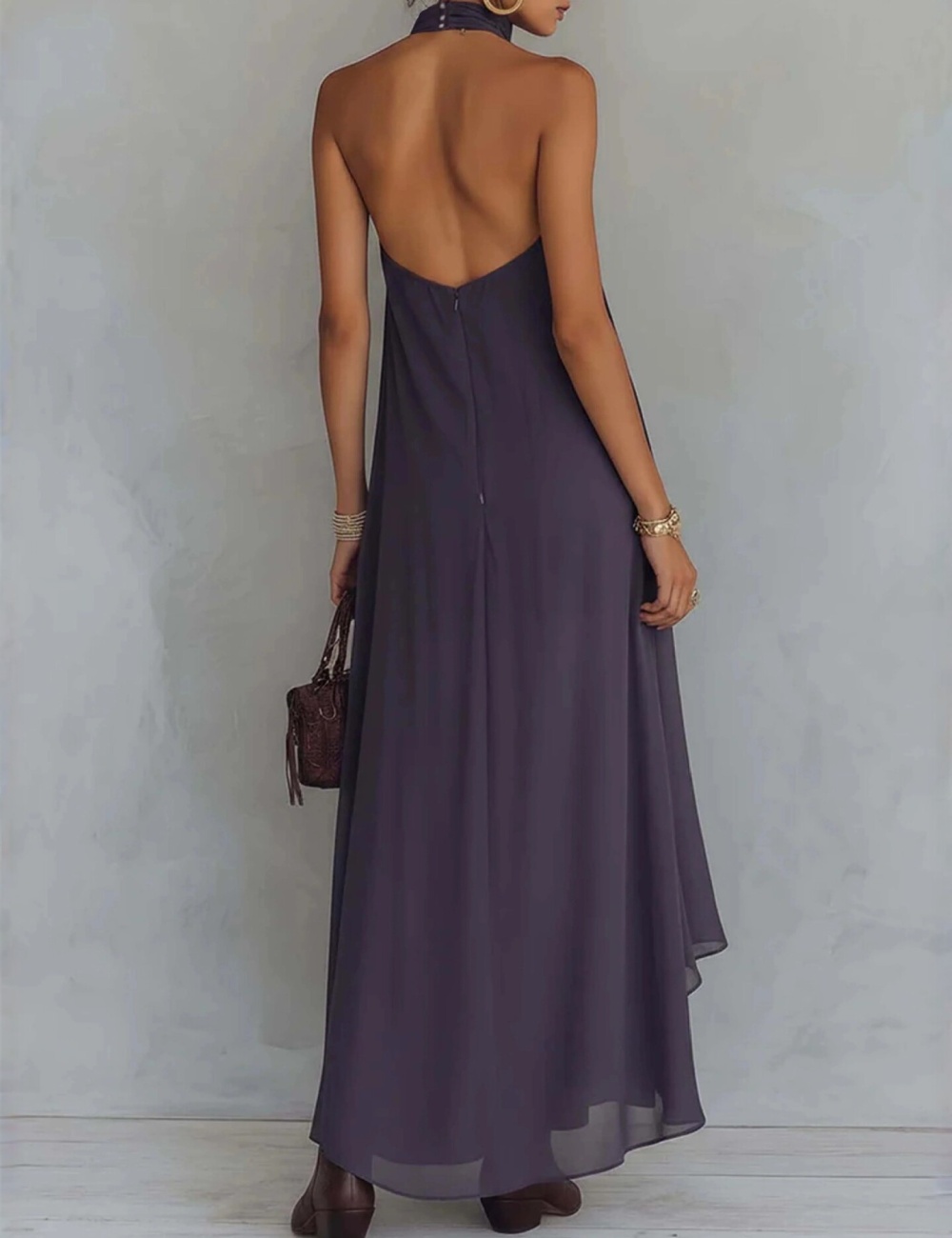 Lotus leaf edges long dress sleeveless dress