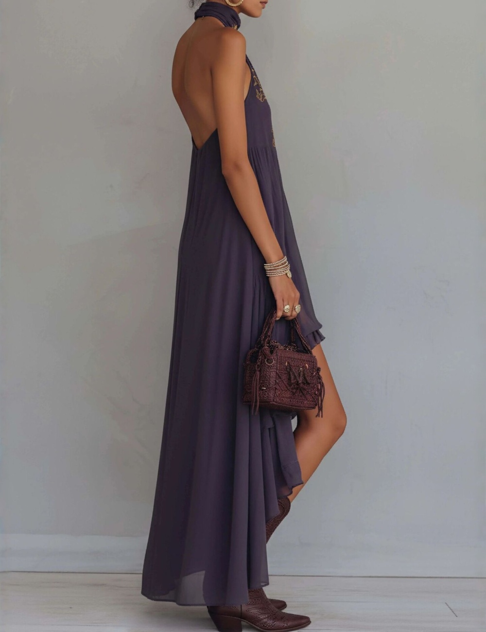 Lotus leaf edges long dress sleeveless dress