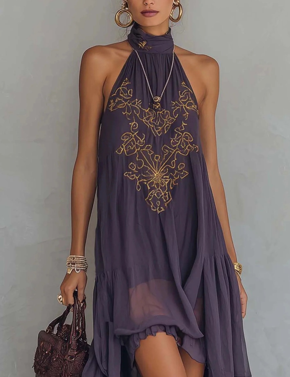 Lotus leaf edges long dress sleeveless dress