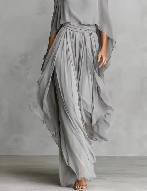 Irregular European style gray wide leg pants a set for women