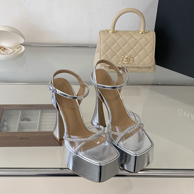 High-heeled rhinestone platform spicegirl sandals