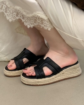 Hemp rope thick crust slipsole summer slippers for women