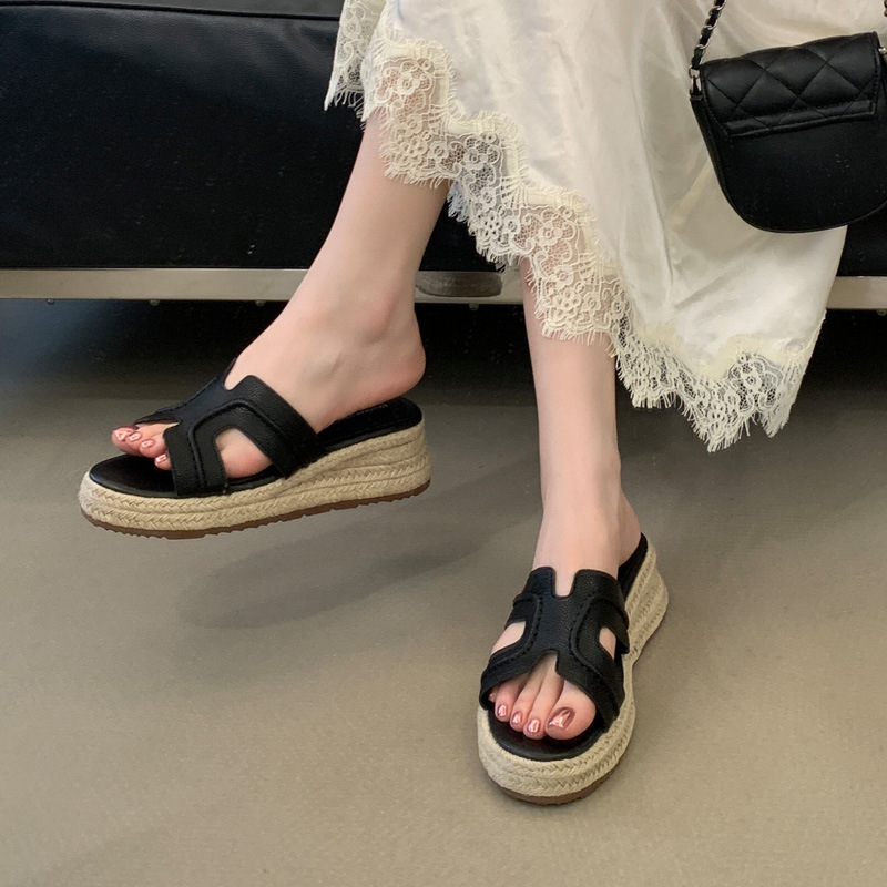 Hemp rope thick crust slipsole summer slippers for women