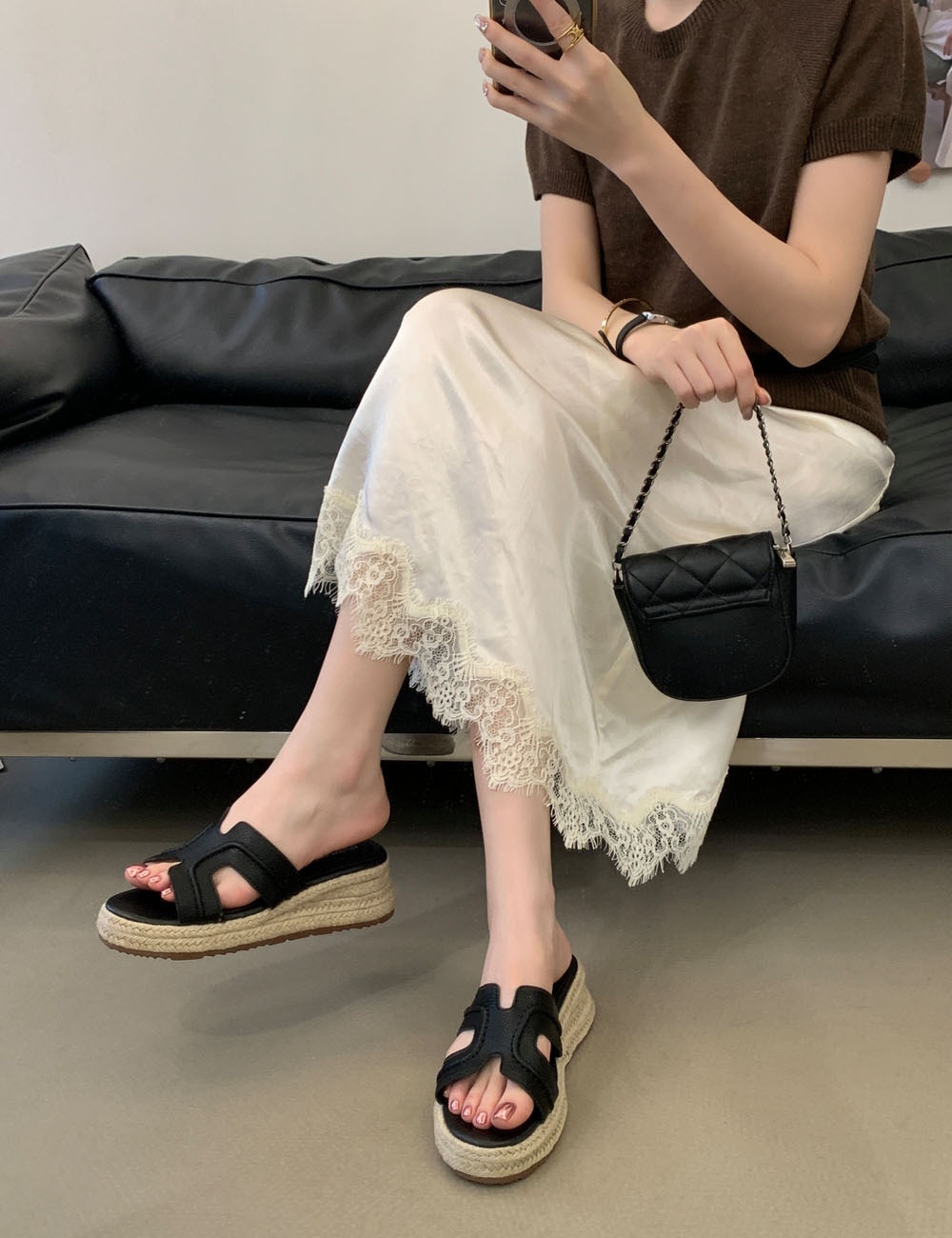 Hemp rope thick crust slipsole summer slippers for women