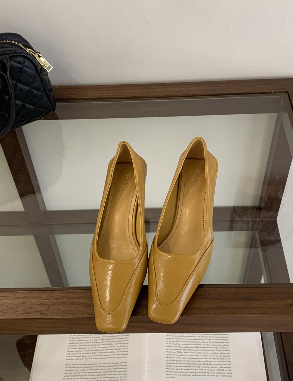 Square head low leather shoes fine-root shoes for women