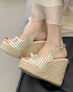 Polka dot bow high-heeled shoes thick crust lady sandals