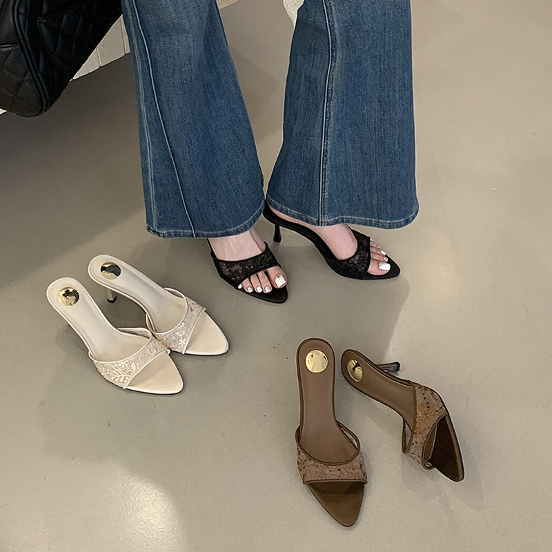 Summer wears outside slippers embroidery sexy stilettos