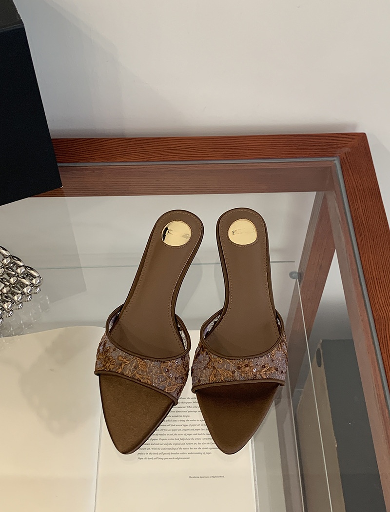 Sexy summer slippers embroidery high-heeled shoes