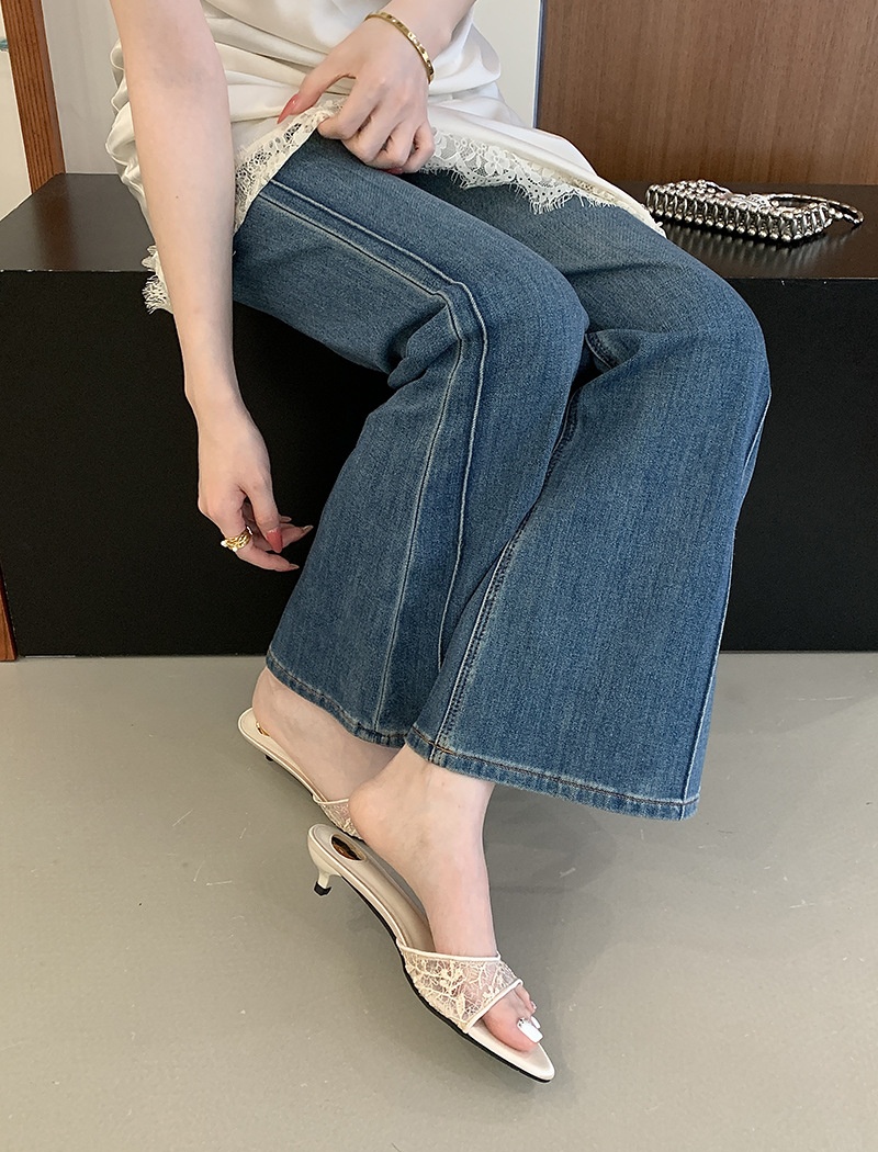 Sexy summer slippers embroidery high-heeled shoes