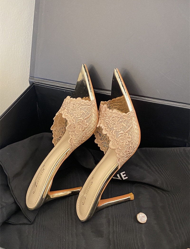 Embroidery summer high-heeled shoes high-heeled slippers
