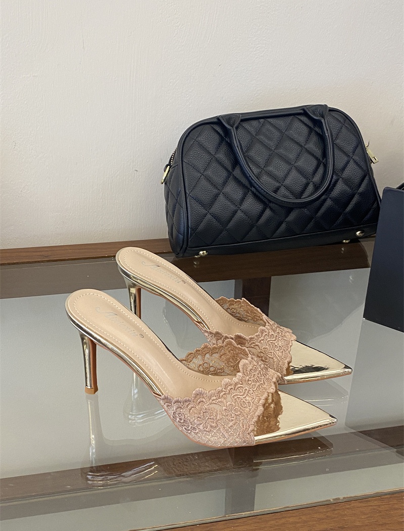 Embroidery summer high-heeled shoes high-heeled slippers
