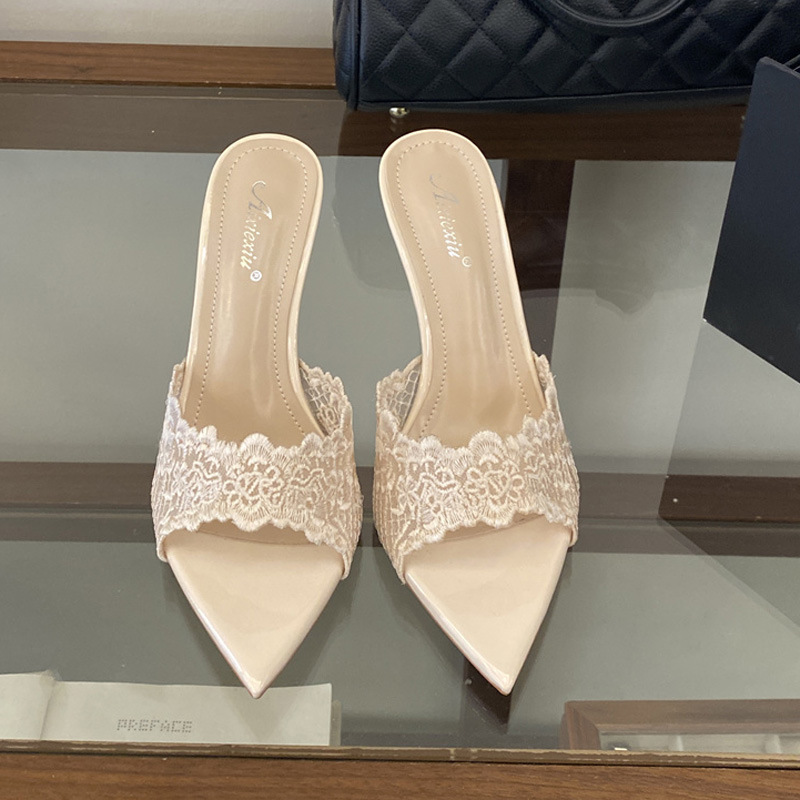 Embroidery summer high-heeled shoes high-heeled slippers