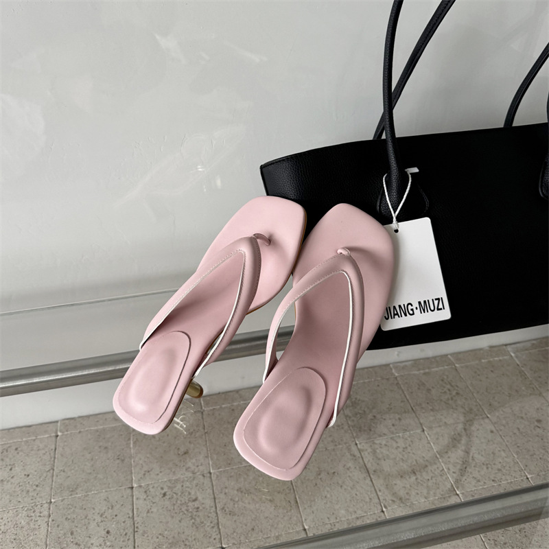 Fashion square head flip-flops pink thick 