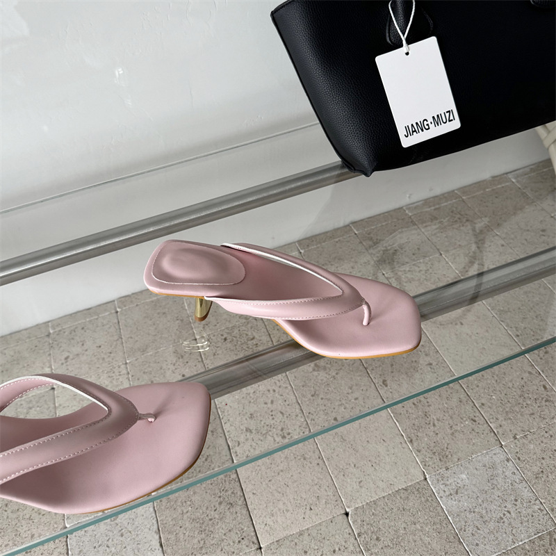 Fashion square head flip-flops pink thick 