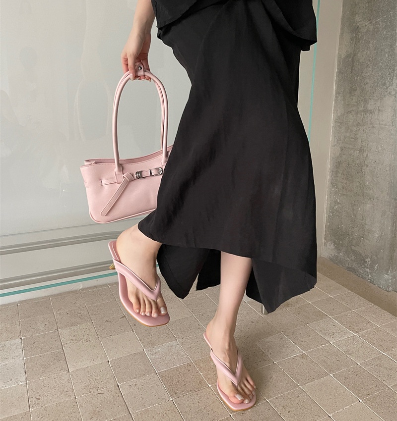Fashion square head flip-flops pink thick 