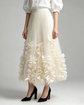 France style pleated lotus leaf edges skirt for women