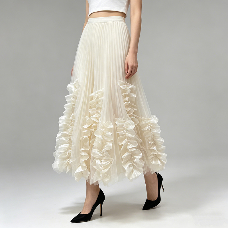 France style pleated lotus leaf edges skirt for women