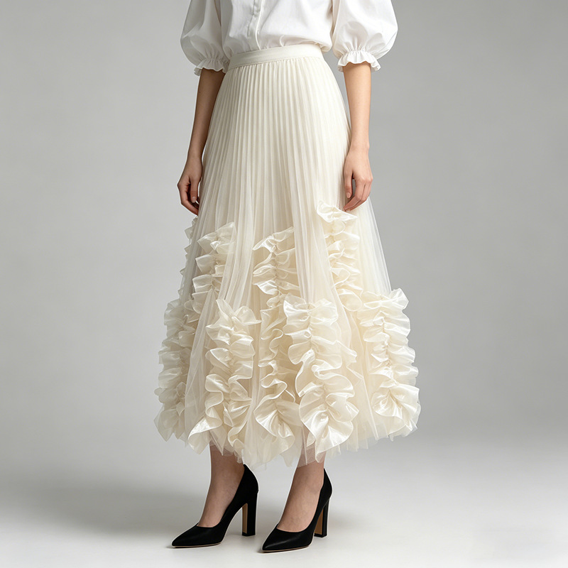 France style pleated lotus leaf edges skirt for women