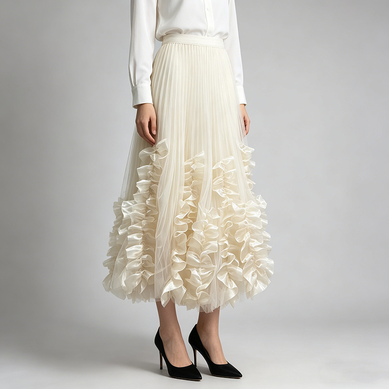 France style pleated lotus leaf edges skirt for women