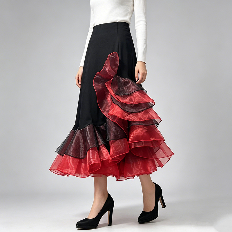 European style mixed colors long skirt elegant skirt for women